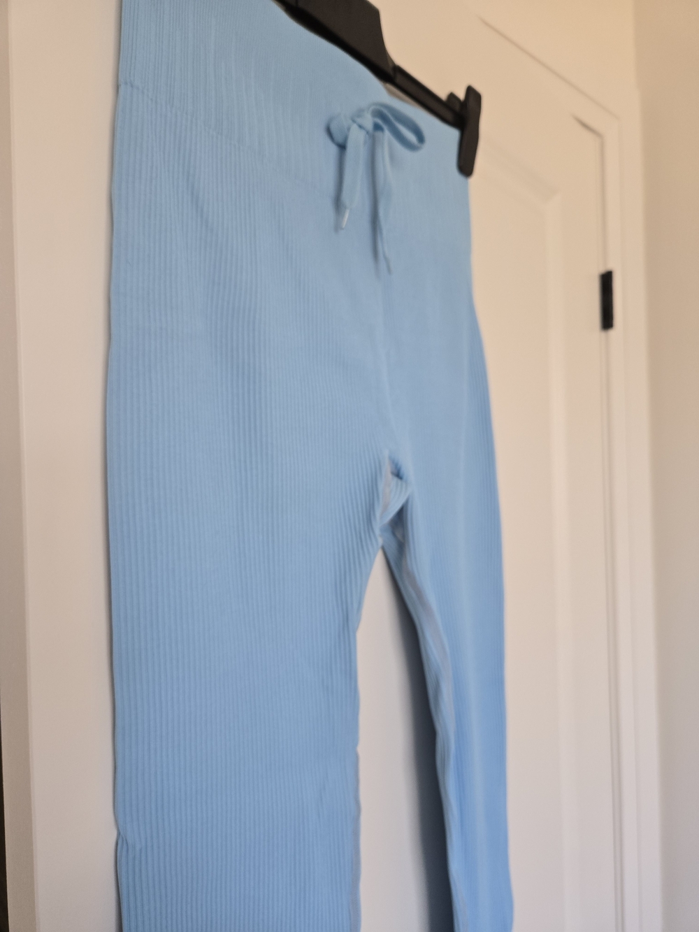 High-Waist Ribbed String Leggings - Blue - Picture 2 of 6